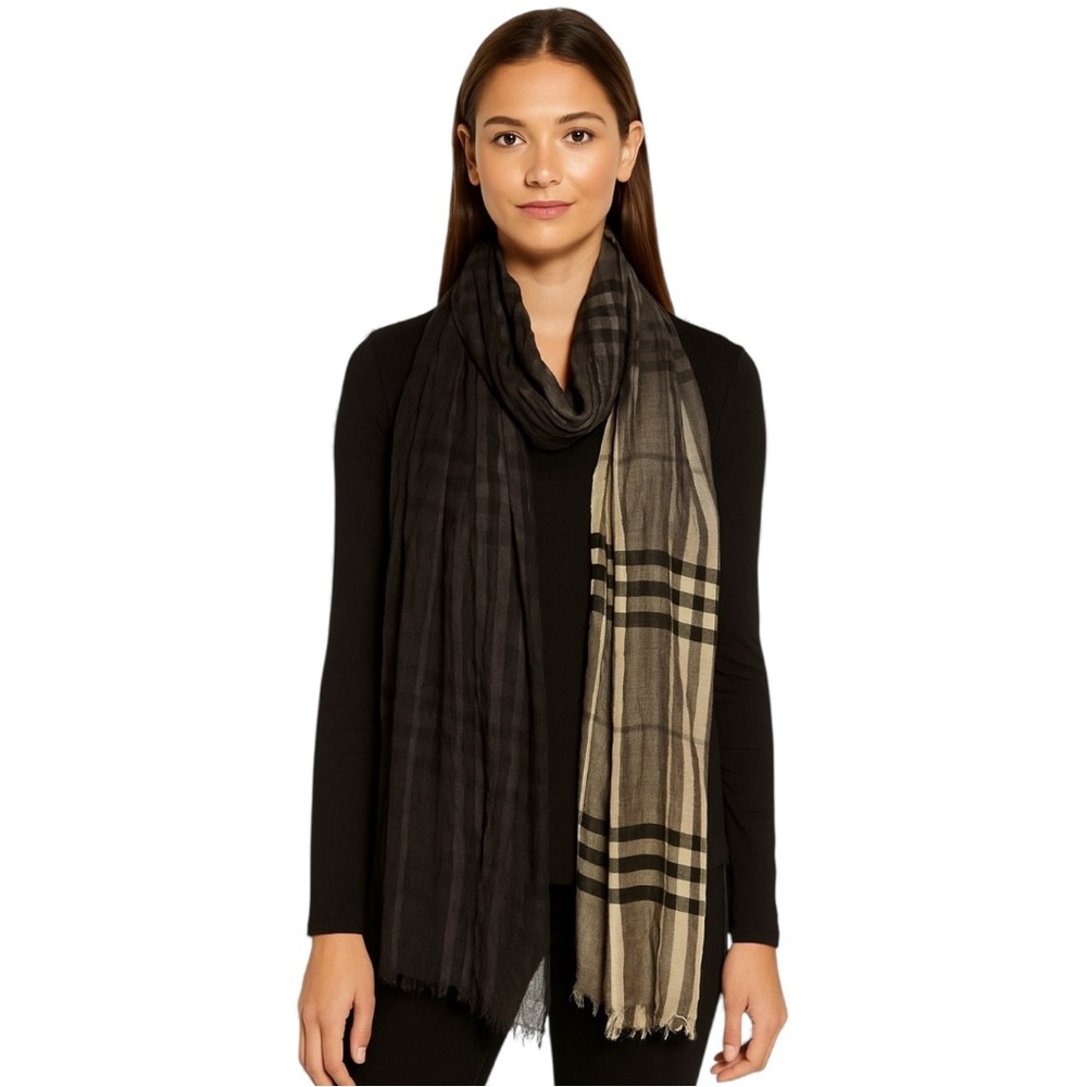 Burberry Nova Pop Degradé Ombre Striped Scarf Black Gray Holiday Ready Gift